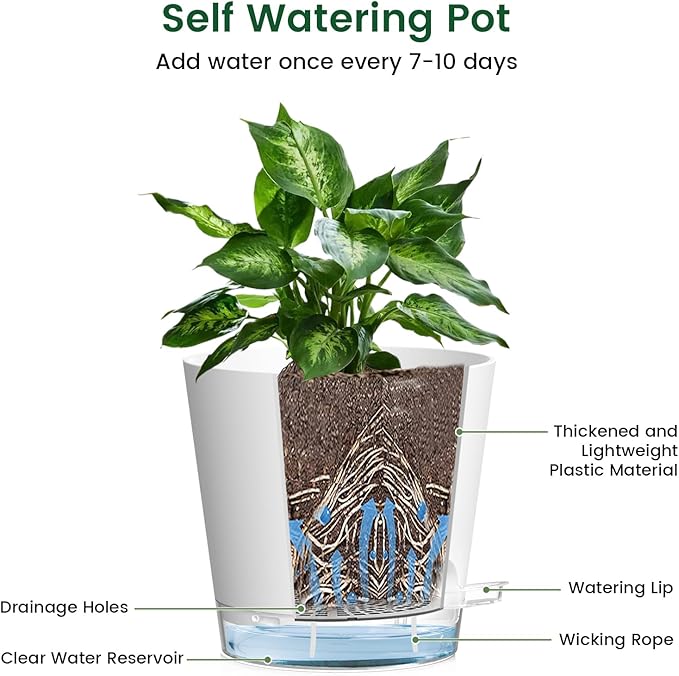 6 inch Self Watering Pots for Indoor Outdoor Plants, 3 Pack Flower Plant Pots - Image 4