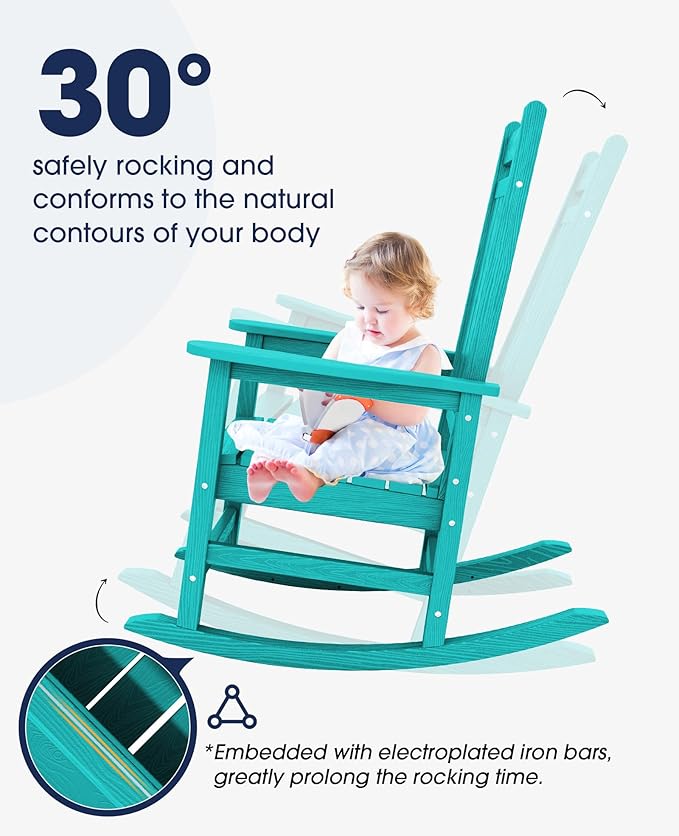 KINGYES Oversized Outdoor Rocking Chair Set of 2, All-Weather Patio Rocking - Image 4