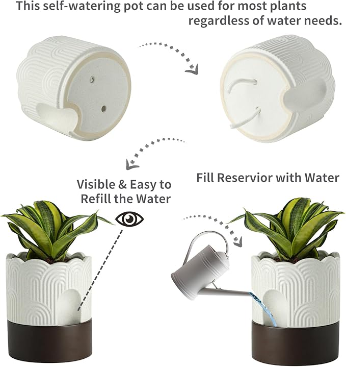Nihow Self Watering Plant Pot Set: 6 Inch & 8 Inch Ceramic Planter - Image 3