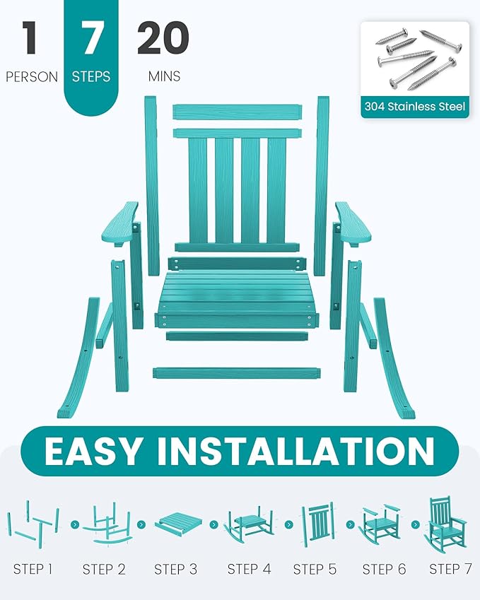 SERWALL HDPE Outdoor Rocking Chair Set of 8, Patio Rocking Chairs - Image 7