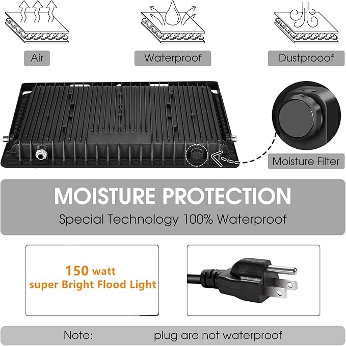 3 Pack 150W LED Flood Light Outdoor, Super Bright Exterior Security Light - Image 6