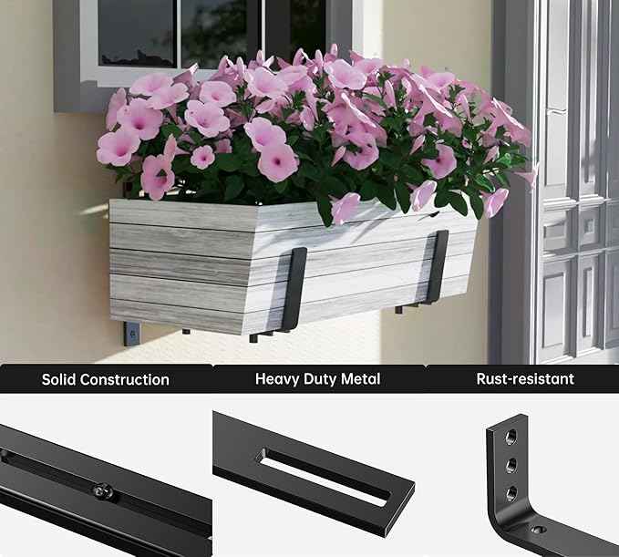 Y&M Adjustable Planter Brackets, Heavy Duty Iron Window Box Mounting Hooks - Image 6