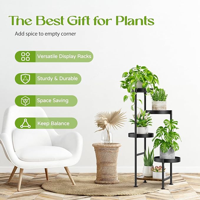 Plant Stand Indoor Outdoor, 5 Tier Metal Flower Pot Shelf Holder Clearance - Image 4