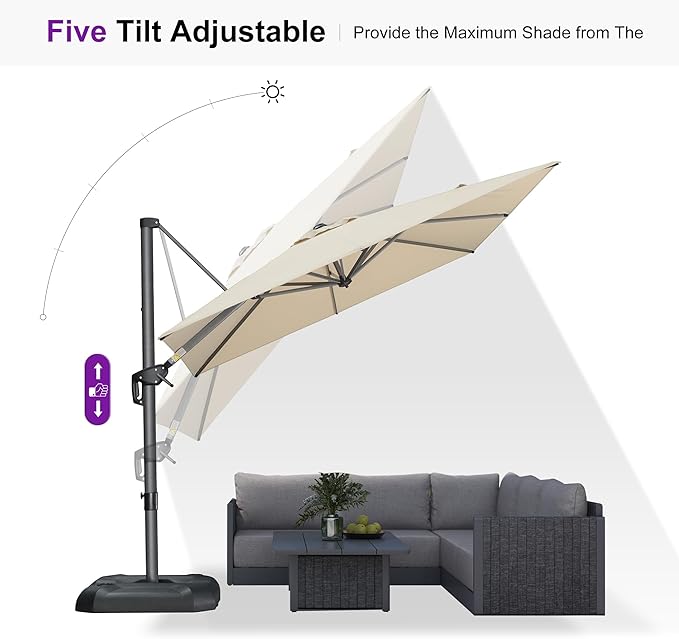PURPLE LEAF 8 Feet Patio Umbrella Outdoor Cantilever Square Umbrella Aluminum - Image 6