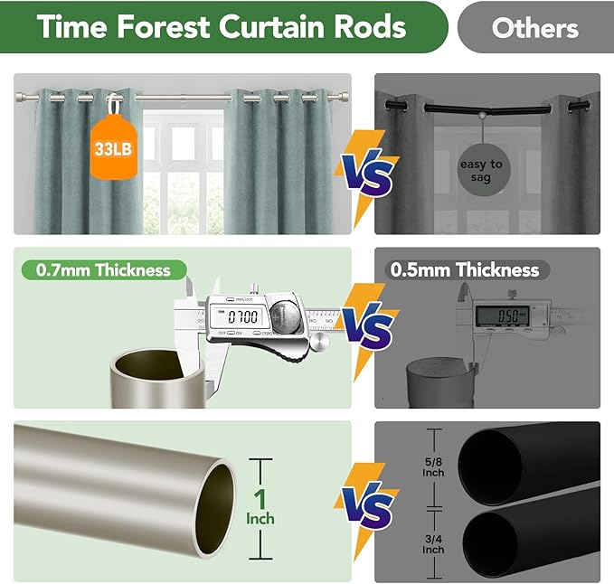 Time Forest Curtain Rods for Windows 28 to 48, 1 Inch Adjustable Heavy Duty - Image 8
