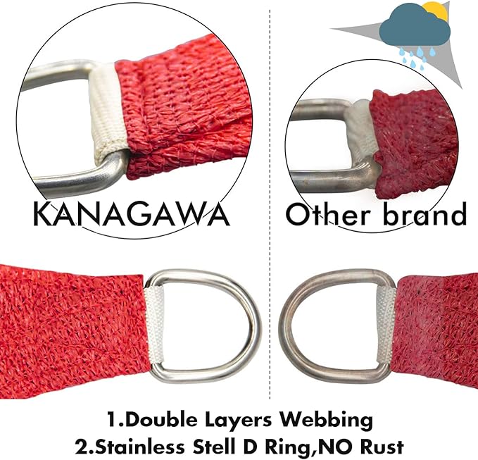 KANAGAWA Sun Shade Sail 12'x12'x12' Scarlet Triangle UV Block Canopy Awning - Image 4