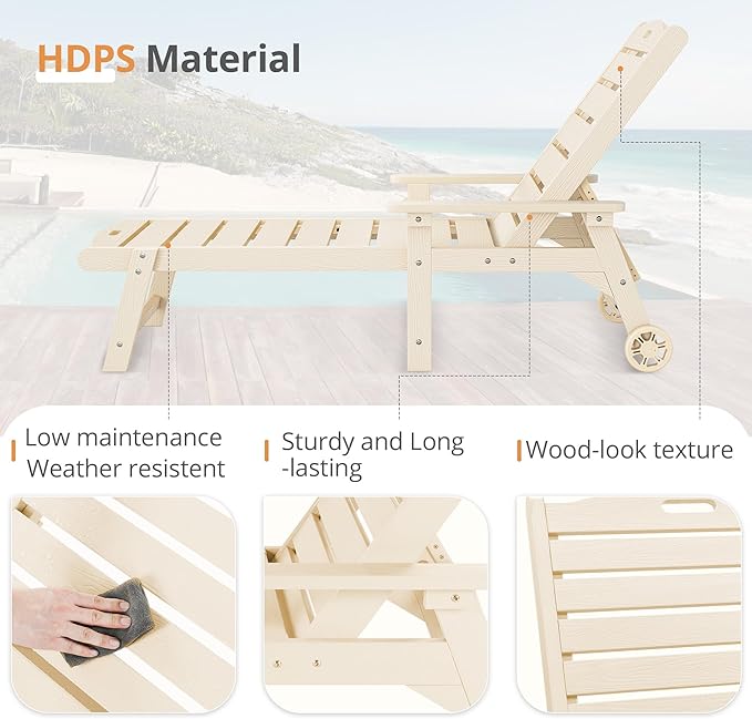 LUE BONA Outdoor Chaise Lounge Chairs Set of 4, HDPS Chaise Lounger, 5 - Image 7