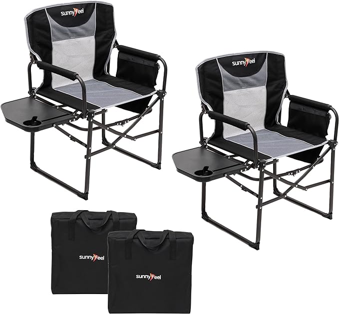 SUNNYFEEL Camping Directors Chair, Heavy Duty, Oversized Portable Folding Chair by SunnyFeelCamping