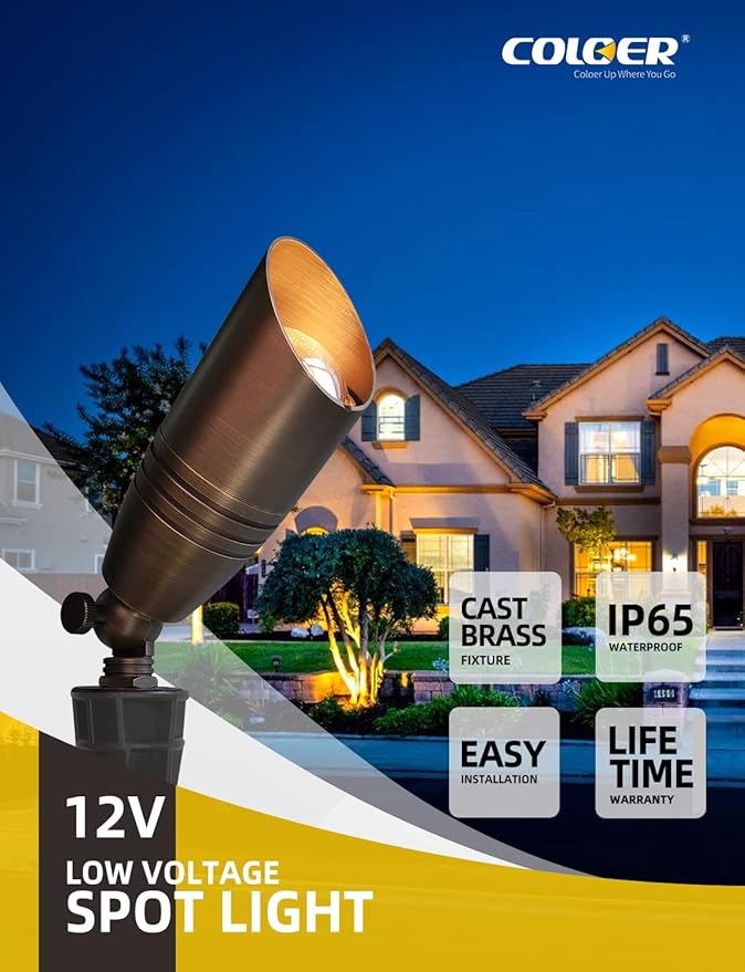 COLOER Brass Landscape Spotlights, 6 Pack Landscape Light Fixture - Image 2