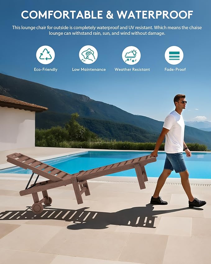 SERWALL Patio Chaise Lounge Set of 4, HDPE Outdoor Lounge Chair - Image 3