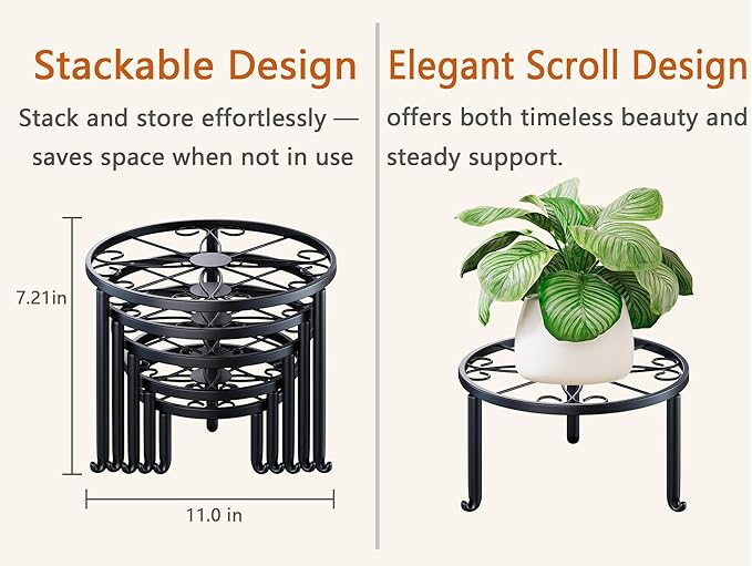 5 Pack Metal Plant Stand Indoor Outdoor Heavy Duty Rustproof Iron Flower Pot - Image 5