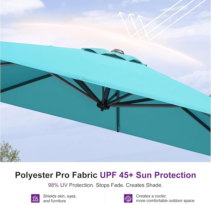 PURPLE LEAF 10' X 13' Patio Umbrella Outdoor Cantilever Rectangle Umbrella - Image 5