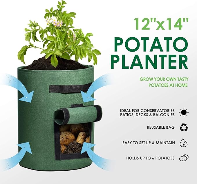Delxo 5 Pack 7 Gallon Potato Growing Bags, Planter Garden Grow Bags - Image 4