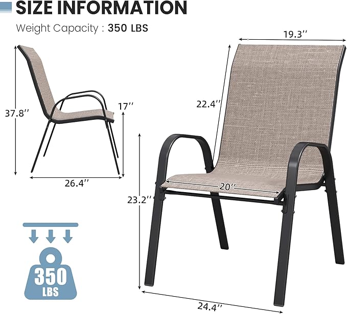 Patio Dining Chairs Set of 4, Stackable Dining Chairs High Back, Breathable - Image 3