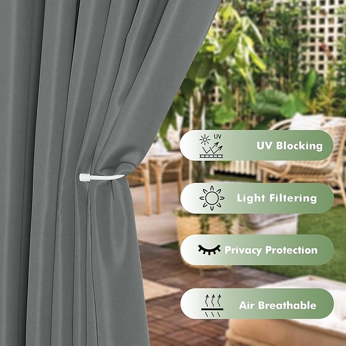 HolidayIdeas Outdoor Curtains for Patio Waterproof, 8 Panels - Image 3