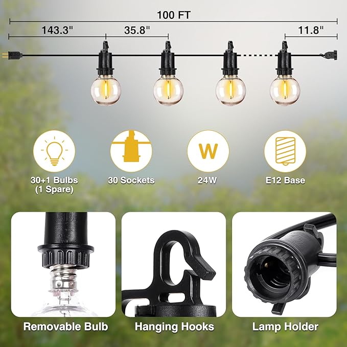 ZJOJO LED Outdoor String Lights, 100FT Outdoor Lights - Image 4