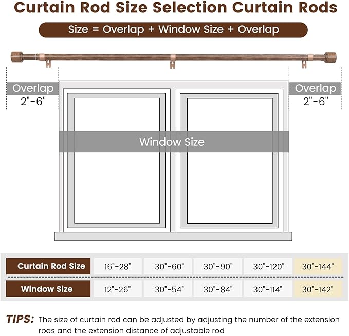 1” Diameter Curtain Rods Itself is 30 to 144 inch 1 Pack Fit 30-142 inch - Image 3