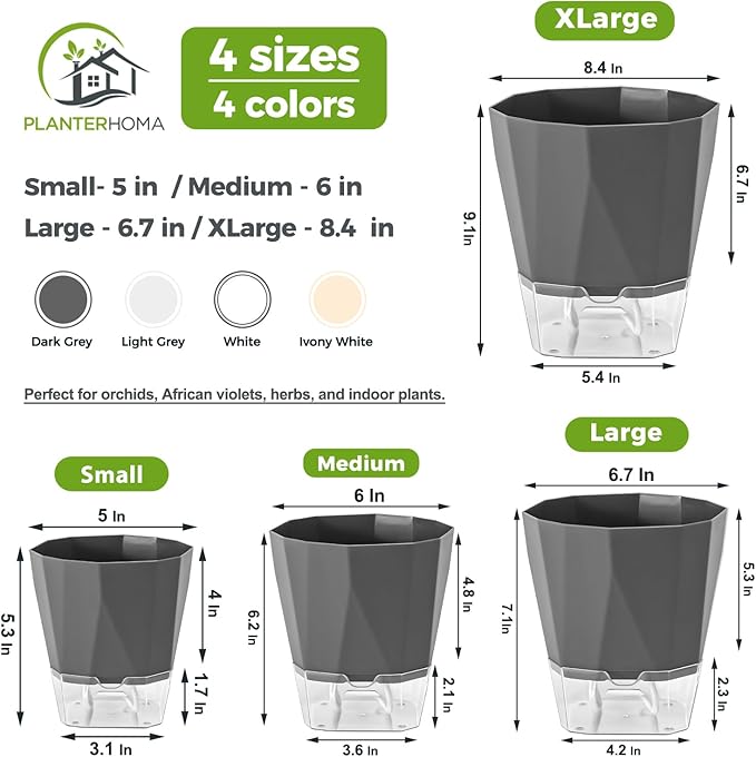 2 Pack Self Watering Plant Pots 8.4" Self Watering Planters - Image 4