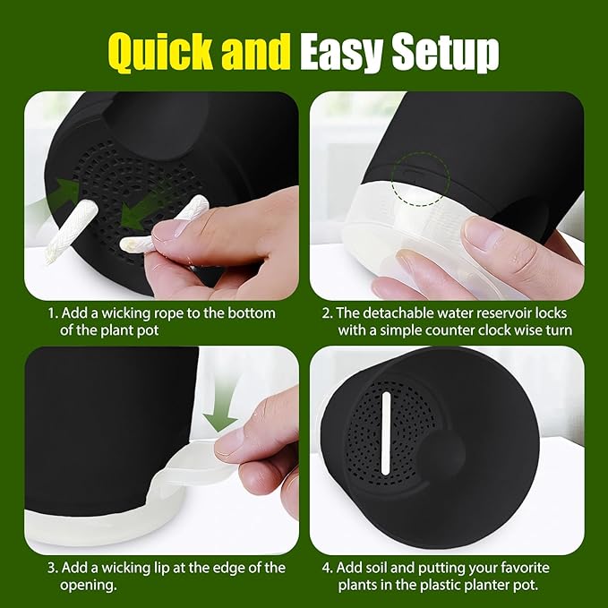 Plant Pots 4 Inch Self Watering Pots, 6 Pack Plastic Planters - Image 3