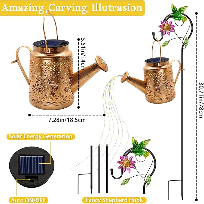 2 Pack Solar Lanterns Outdoor Waterproof, Hummingbird Watering Can Garden Decor - Image 4
