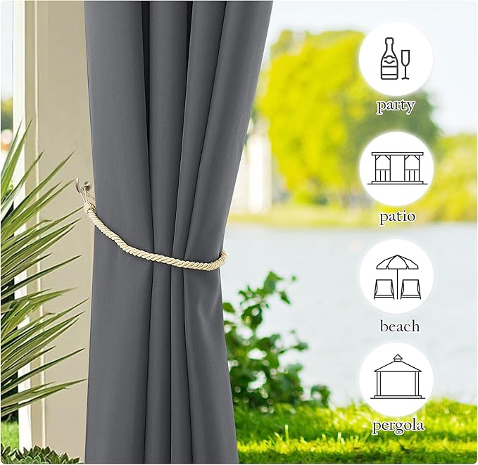 NICETOWN Patio Curtains Outdoor Waterproof 2 Panels, Stainless Steel Ring Top - Image 6