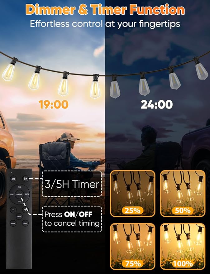 Brightever 180FT LED Outdoor String Lights, Dimmable Patio Lights - Image 4