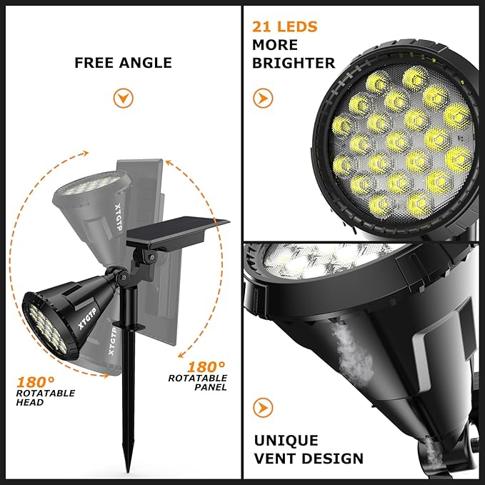 Solar Spot Lights Outdoor, 21 LEDs Brightness Solar Outdoor Lights IP67 - Image 7