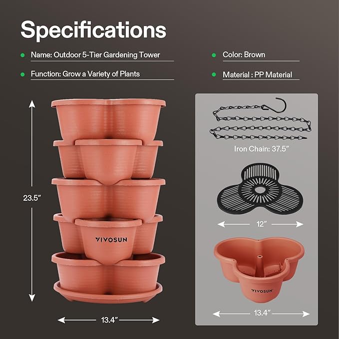 VIVOSUN 5 Tier Vertical Gardening Stackable Planter - Image 5