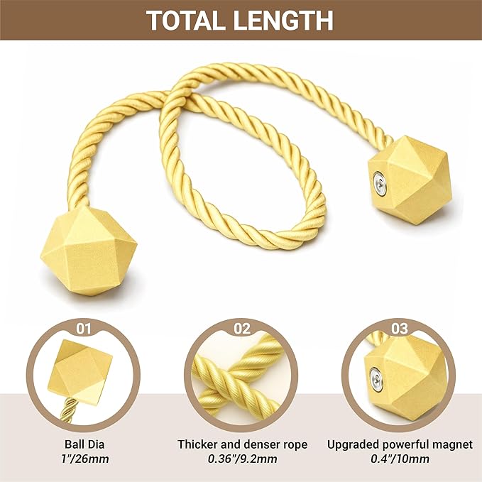 Hion Magnetic Curtain Tiebacks Golden 6 Pack, Curtain Tiebacks Buckles - Image 2