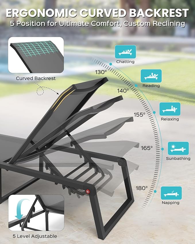 Aluminum Chaise Lounge Chair Outdoor, Foldable & No Assembly Pool Lounge Chairs - Image 4