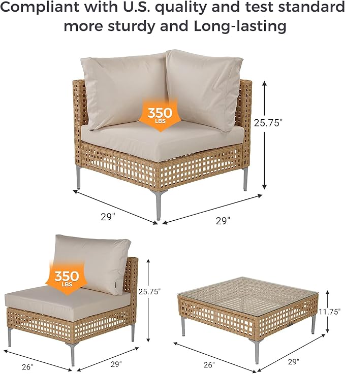 Grand patio 5-Piece Wicker Patio Furniture Set, Boho Outdoor Sectional Sofa - Image 3