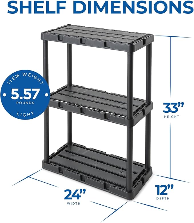 Gracious Living 3 Shelf Knect-A-Shelf Solid Light Duty Storage Unit 12 x 24 x - Image 3