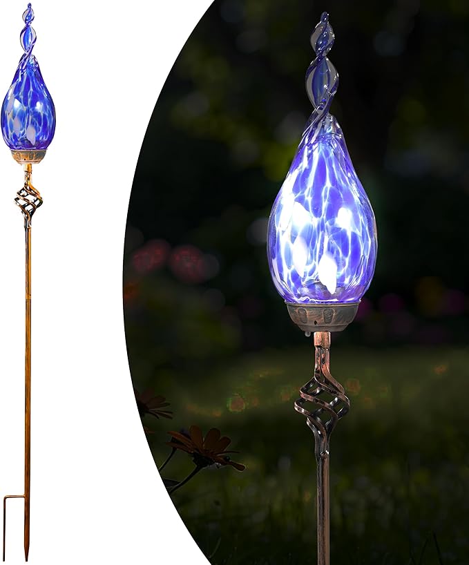 Solar Garden Lights Outdoor, Decorative LED Flame Garden Stakes, Hand Blown by Unknown