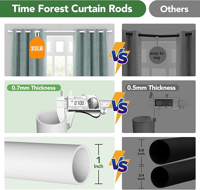 Curtain Rods for Windows 48 to 84, 1 Inch Adjustable White Heavy Duty Long - Image 7