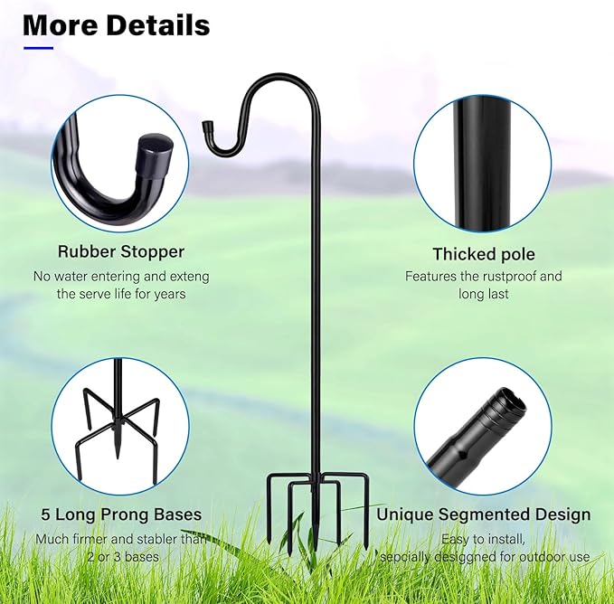 Shepherd Hooks for Outdoor, 2 Pack 78 Inch Bird Feeder Pole - Image 2