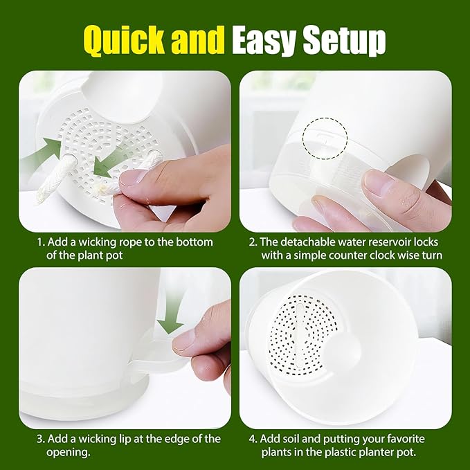 Plant Pots 5 Inch Self Watering Pots, 6 Pack Plastic Planters - Image 3