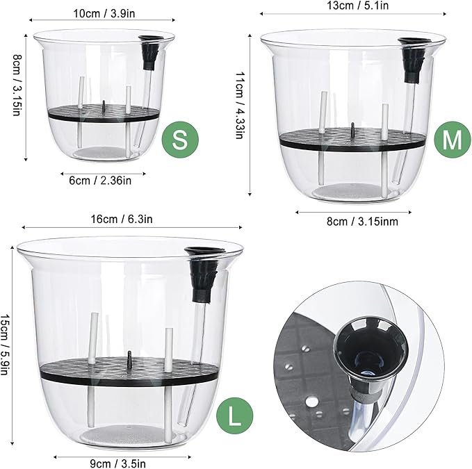 Self Watering Pots, 3 Pack 4 Inch Clear Plant Pot Self Watering Planter Flowers - Image 2