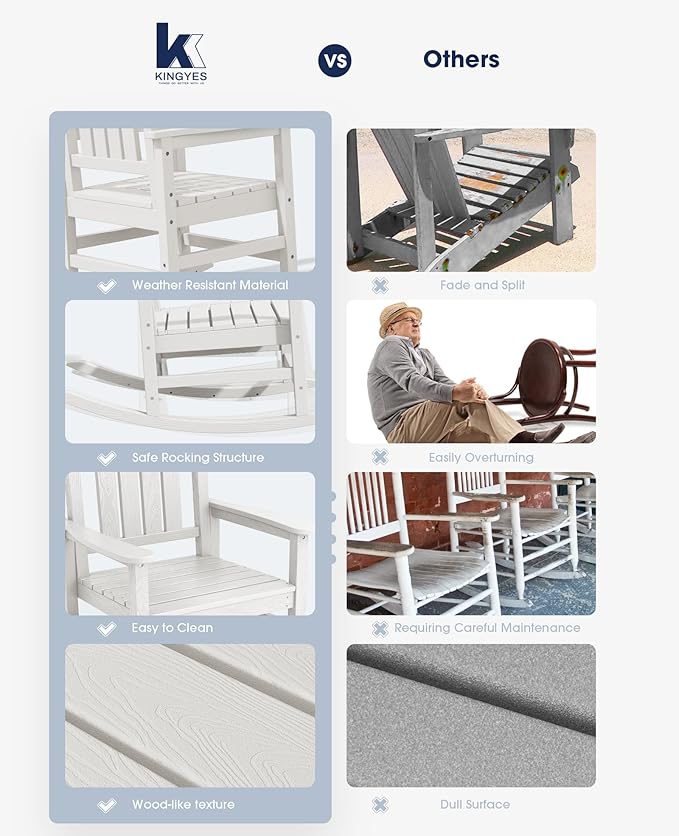 KINGYES Oversized Patio Rocking Chair Set of 2, High Density Polyethylene - Image 6