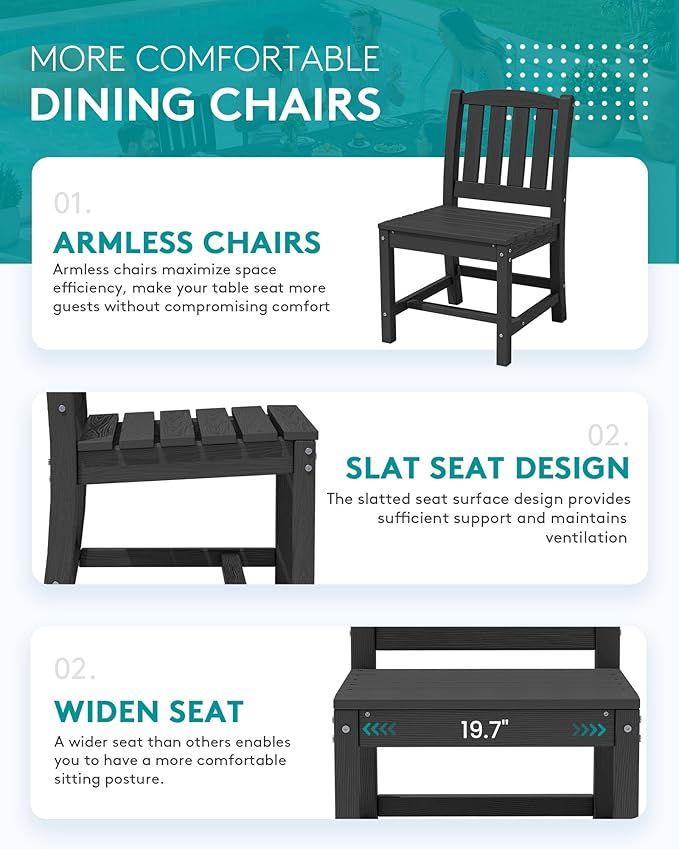 SERWALL 9-Piece Outdoor Dining Set, All Weather HDPE Outdoor Furniture Set - Image 6
