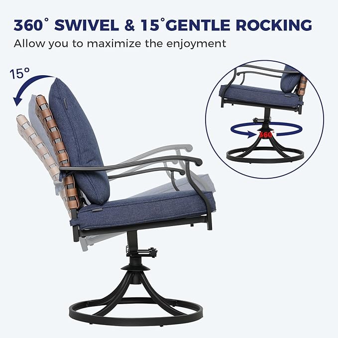 Grand patio 7-Piece Outdoor Dining Set, 6 Leather-Look Wicker Blue Swivel Patio - Image 3
