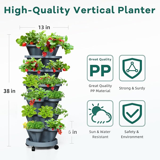 7 Tiered Strawberry Vertical Planter 2 Pack, Stackable Tower Garden Planter - Image 2