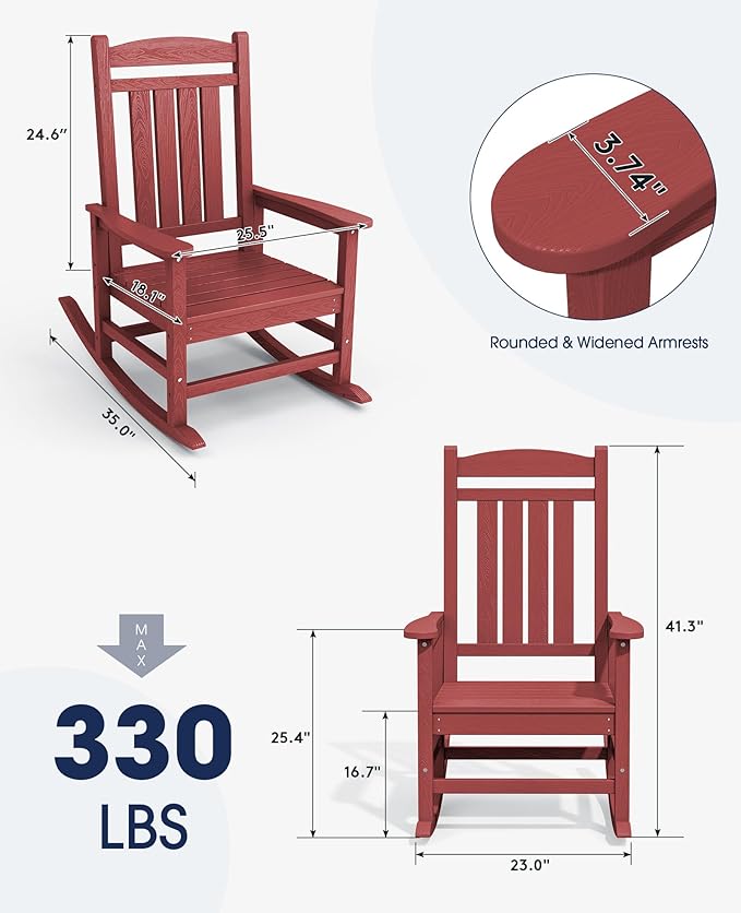 KINGYES HDPE Outdoor Rocking Chair Set of 4, All-Weather Poly Patio Rocking - Image 2