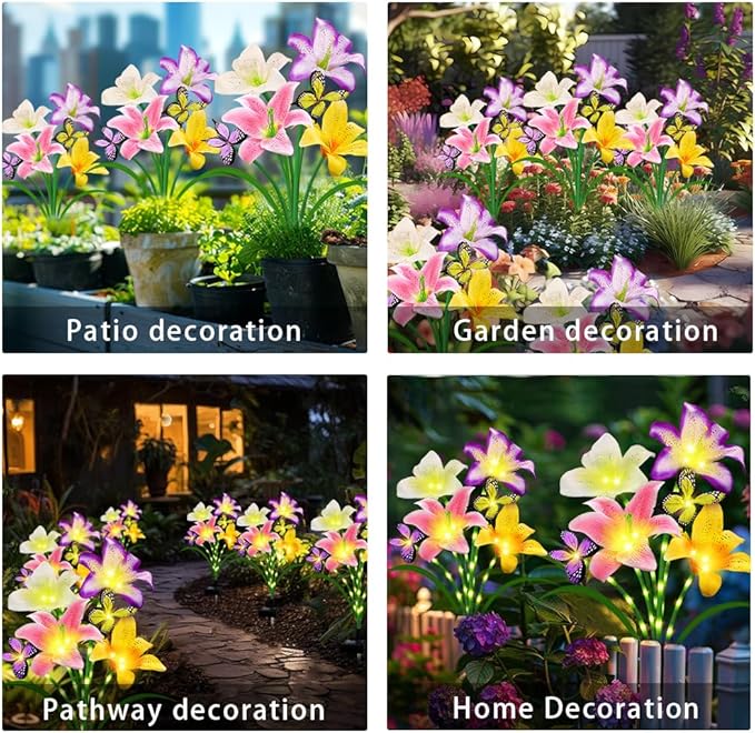 Solar Garden Lights 4 Pack LEDs Solar Lilies Flower Lights, Yard Patio Pathway - Image 4