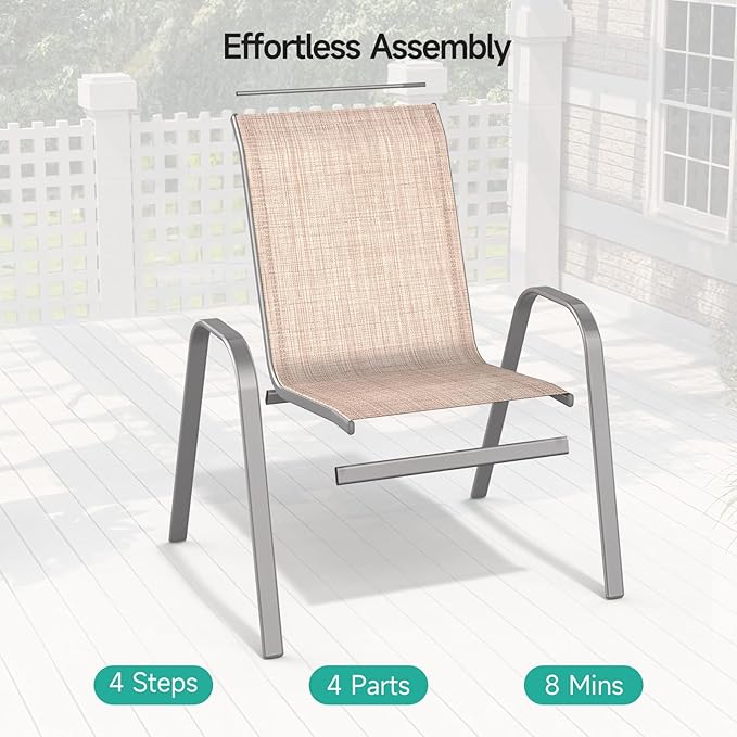 Patio Chairs Sset of 4, Easily Set Up Stackable Outdoor Dining Chairs - Image 4