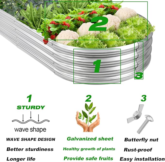 Raised Garden Bed 6.5ft Galvanized Planter Box Outdoor, Rot-Resistant Oval - Image 5