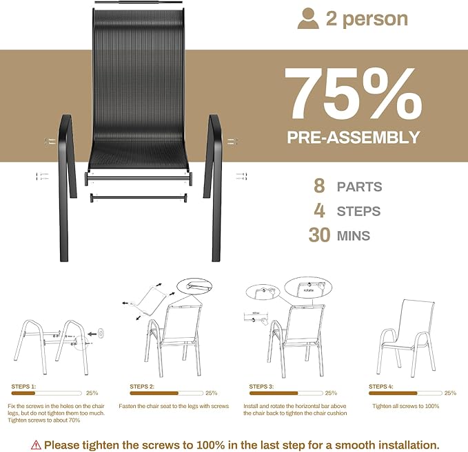 TLSUNNY Patio Chairs, Stackable Textilene Outdoor Dining Furniture - Image 6