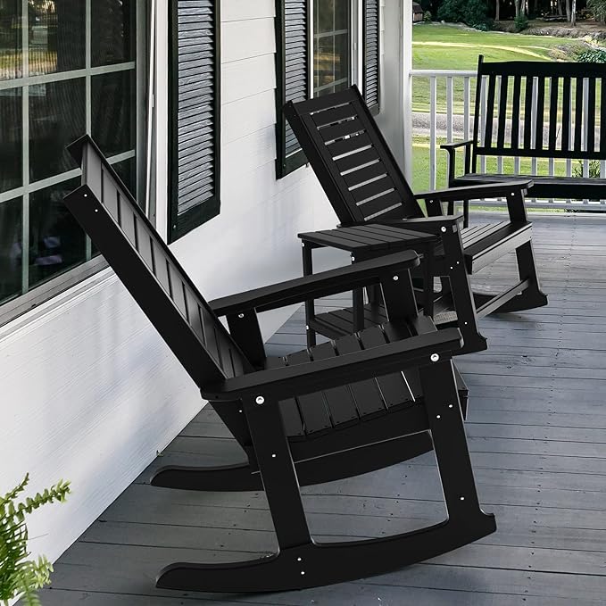 GREENVINES Outdoor Rocking Chairs | Set of 4 | Porch Rocker | HDPE Plastic | - Image 5
