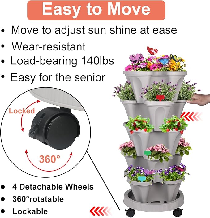 GameXcel Vertical Planter, 5 Tier Stackable Strawberry Planter - Image 2