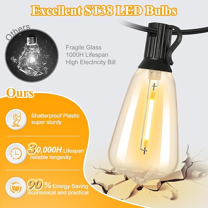 Brightever LED Outdoor String Lights 50FT Patio Lights - Image 2