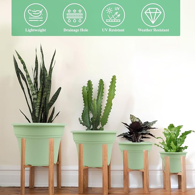 10 Inch Plastic-Flower-Pot-for-Indoor-Plants, 4 Pack Large Outdoor Planter Pot - Image 4